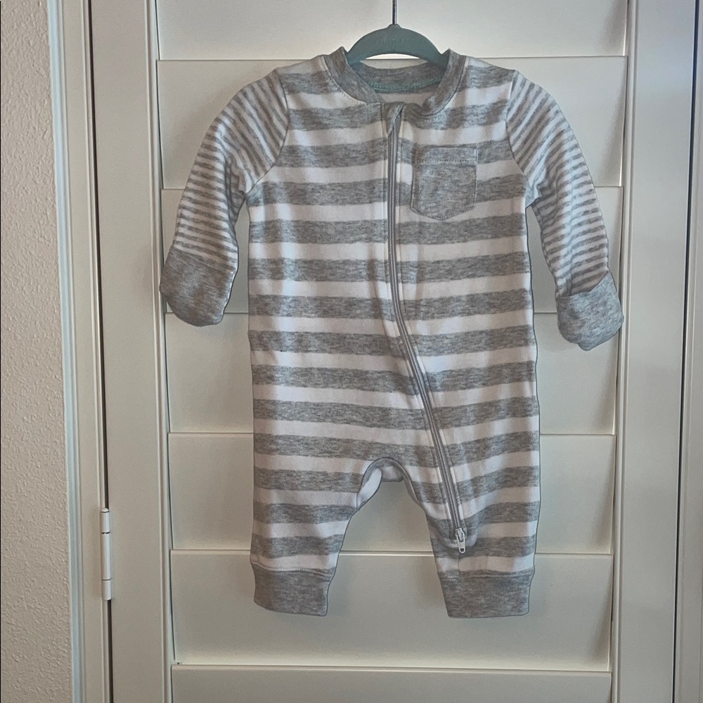Cloud Island Gray and White Striped Baby Bodysuit